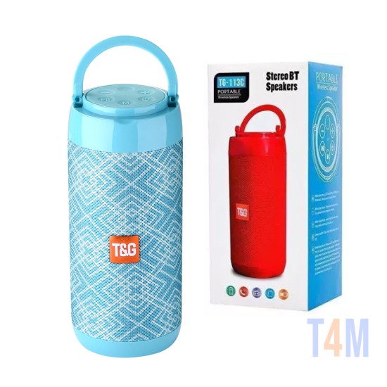 COLUNA BLUETOOTH T&G TG-113C TF CARTÃO/DISCO U/AUXILIAR/RÁDIO FM 4.2 CÉU AZUL